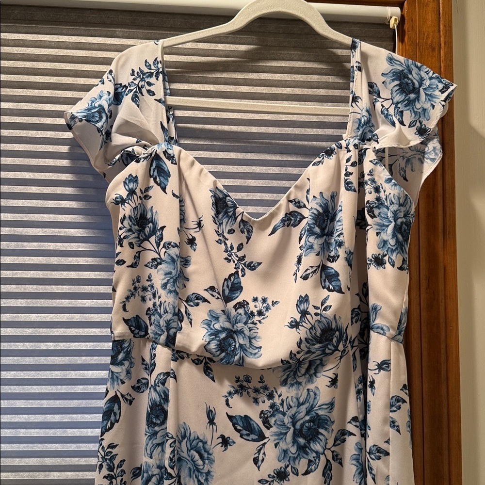 Wayf blue and white dress